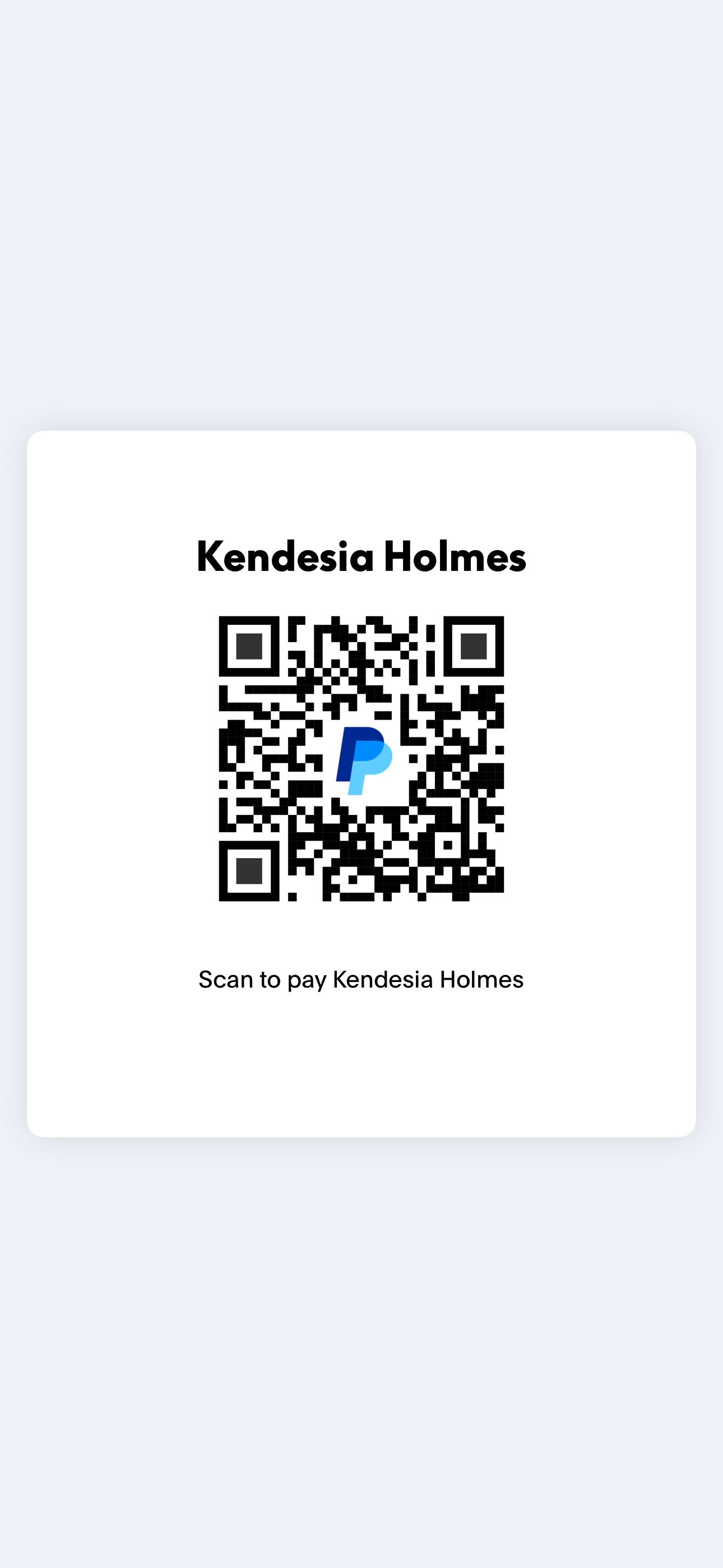 PayPal QR code to pay Kendesia Holmes